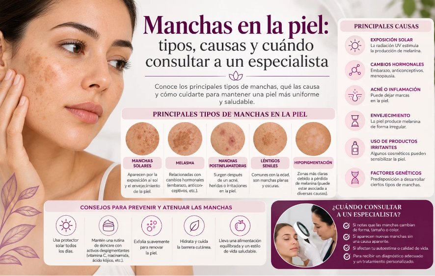 Manchas en la piel: tipos, causas y cuándo consultar a un especialista