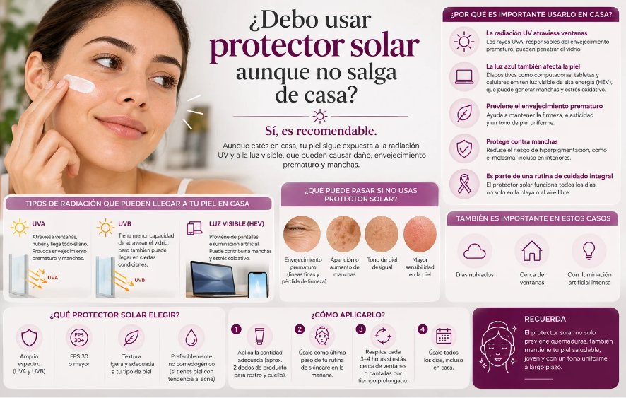 ¿Debo usar protector solar aunque no salga de casa?